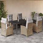 vidaXL Matgrupp för trädgården med dynor 7 delar mixbeige konstrotting 3213460