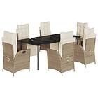 vidaXL Matgrupp för trädgården med dynor 7 delar beige konstrotting 3213446