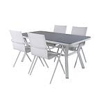 Venture Home Matgrupp Vyn Vit med 4 Anve Matstolar Virya Dining Table White Alu Grey Glass small table+Al GR21501