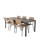 Venture Home Matgrupp Bront med 6 Leon Karmstolar Break Dining Table Svart Alu Aintwood+Lin GR18911