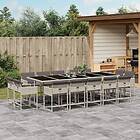 vidaXL Matgrupp för trädgården med dynor 15 delar ljusgrå konstrotting 3278182
