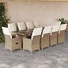 vidaXL Matgrupp för trädgården med dynor 11 delar beige konstrotting 3277247