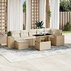 vidaXL Matgrupp för trädgården med dynor 8 delar beige konstrotting 3269318