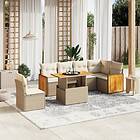 vidaXL Matgrupp för trädgården med dynor 7 delar beige konstrotting 3273984