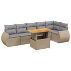 vidaXL Matgrupp för trädgården med dynor 7 delar beige konstrotting 3272207