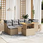 vidaXL Matgrupp för trädgården med dynor 7 delar beige konstrotting 3275481