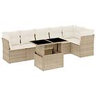 vidaXL Matgrupp för trädgården med dynor 7 delar beige konstrotting 3266598