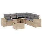 vidaXL Matgrupp för trädgården med dynor 7 delar beige konstrotting 3269189