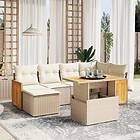 vidaXL Matgrupp för trädgården med dynor 7 delar beige konstrotting 3274061