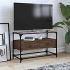 vidaXL Tv-bänk med glasskiva brun ek 80x35x51 cm konstruerat trä 846063