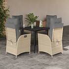 vidaXL Matgrupp för trädgården med dynor 5 delar beige konstrotting 3213256