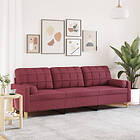 vidaXL 3-sitssoffa med prydnadskuddar vinröd 210 cm Tyg 3278207