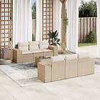 vidaXL Matgrupp för trädgården med dynor 7 delar beige konstrotting 3222307