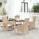 vidaXL Matgrupp för trädgården med dynor 5 delar beige konstrotting 3157568