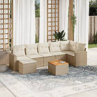 vidaXL Matgrupp för trädgården med dynor 8 delar beige konstrotting 3224231