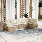 vidaXL Matgrupp för trädgården med dynor 7 delar beige konstrotting 3221677