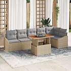 vidaXL 7-delars trädgårdsdining set med kuddar beige poly rattan akacia