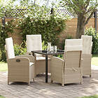 vidaXL 5 delar trädgårds matsals set med kuddar beige poly rattan