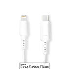 Apple Nedis Lightning Kabel USB 2,0 Lightning, 8-stifts USB-C™ Hane 480 Mbps Nickelplaterad 1,00 m Rund PVC Vit Låda
