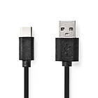 Nedis USB-kabel USB 2,0 USB-C™ Hane USB-A Hane 15 W 480 Mbps Nickelplaterad 2,00 m Rund PVC Svart Låda