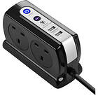 Masterplug Compact Surge Protected 4-Way 2xUSB Extension 2m