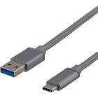 Deltaco Braided USB A - USB C 2.0 0,25m