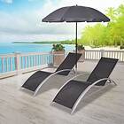 vidaXL Sun Loungers with Umbrella Aluminium Black