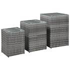 vidaXL Side Tables 3 pcs with Glass Top Grey Poly Rattan