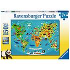 Ravensburger Världskarta Djur Pussel 150 Bitar