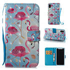 Lux-Case iPhone XS Max mobilfodral syntetläder silikon stående plånbok tryckmönster Flamingo Flerfärgad