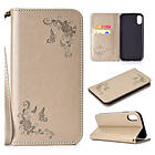 Lux-Case iPhone 9 Plus mobilfodral syntetläder silikon stående plånbok fjärilsgravyr Grå Beige
