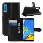 Lux-Case Galaxy A7 (2018) litchi skin leather flip case Black Svart