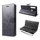 Lux-Case Galaxy A9 (2018) imprint butterfly flower leather flip case Black Svart