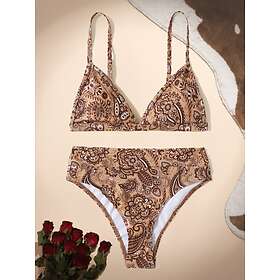 SHEIN Paisley Sexig Bikini Set Naturlig Brun Spaghetti Rem