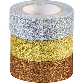 Heyda Glittertejp 15 mm 3-pack Silver, Guld, Koppar