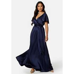 Goddiva Flutter Sleeve Satin Maxi Dress