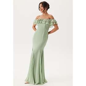 Goddiva Frilly Chiffon Off Shoulder Maxi Dress