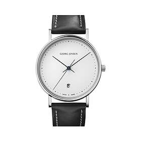 Georg Jensen Koppel 38 mm – Kvarts Vit urtavla/Svart läderrarmband